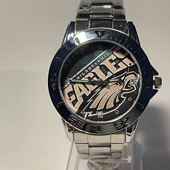 PHILADELPHIA EAGLES NFL Team Logo Stainless-Steel Silver Men's Watch NEW - Picture 1 of 6